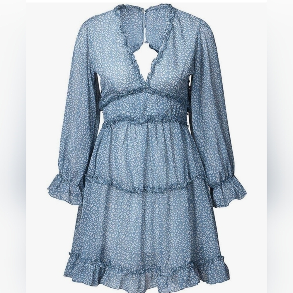 BLUE TIERED RUFFLE DRESS - Picture 3 of 10